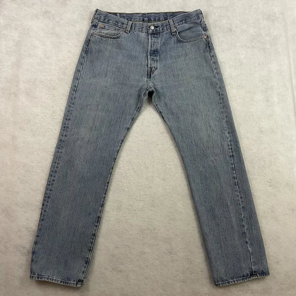 Levis 501 Jeans Mens Size 38X34 Blue Button Fly Straight Leg Medium Wash Denim